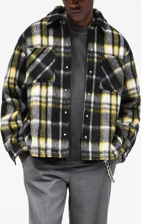Represent Oversize Plaid Faux Fur Magnetic Snap Shirt Jacket in Jet Black at Nordstrom, Size Xx-Large