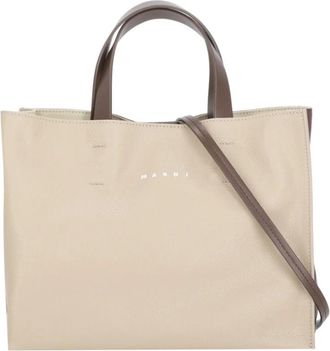 Marni Leren Schoudertas - Dames - Shoppers - Beige - ONE Size - Leer - Tassen