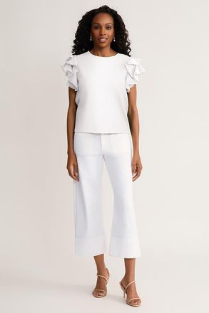 Ming Wang Family Savvy Flutter Sleeve Mixed-Media Top in White at Nordstrom, Size X-Small