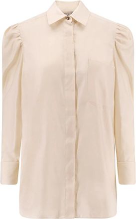 Max Mara Overhemden, Dames, Beige, M, Katoen, Klassiek Beige Overhemd met Verborgen Sluiting