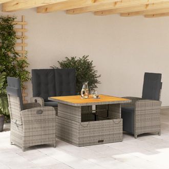 vidaXL Juego De Comedor De Jard&iacute;n 4 Piezas Con Cojines Rat&aacute;n Pe Gris Vidaxl