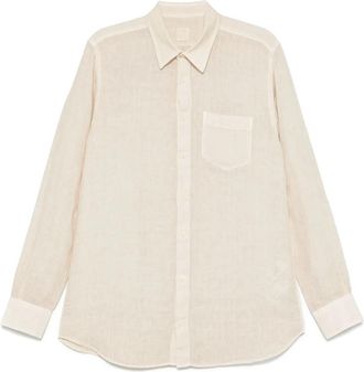 120% Lino Beige Linnen Overhemd met Borstzak - Heren - Casual Overhemden - Beige - S - Linnen - Overhemden