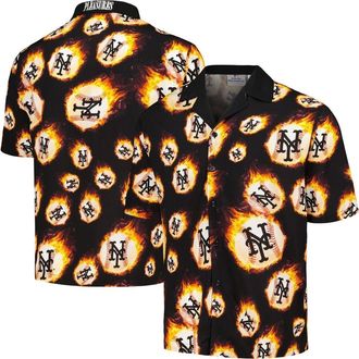 Pleasures Mens PLEASURES Black New York Mets Flame Fireball Button-Up Shirt at Nordstrom, Size Small