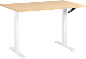 Beliani Beliani - Escritorio De Altura Regulable Manual Oficina Moderna Patas Cuadradas 120 X 60 Cm Tablero Marr&oacute;n Claro Base Blanca Destines