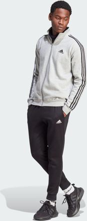 adidas Mens Basic 3-Stripes Fleece Track Suit - Light Grey Cotton - Size X-Large