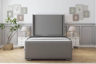 Sloomy Devonshire Dumfries Bed Frame With 50 Upholstered Wingback Headboard in Light Grey | Size: Small Single