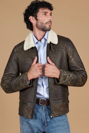 D'Arienzo Montone safari Shearling biker uomo collo camicia con fibbia DArienzo, Seleziona Taglia 48, Colore Safari