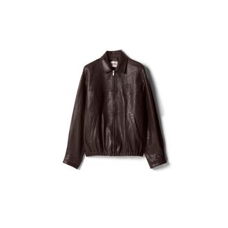 Miu Miu Leather Blouson Jacket, Woman, Dark Brown, Size 38