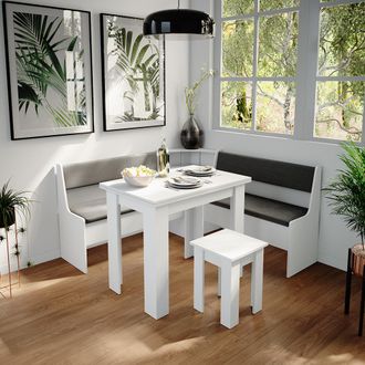 Vicco Conjunto Con Banco Esquinero Roman, Blanco, 150 X 41.5 Cm Con Mesa, Vicco