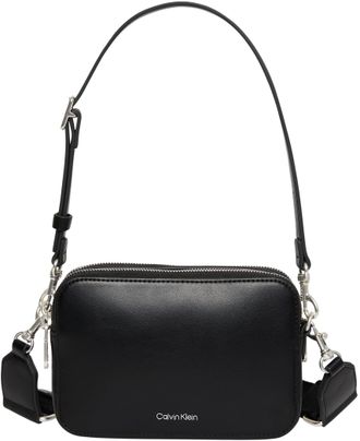Calvin Klein Womens WEBBING DOUBLE STRAP CAMERA BAG LV04F3165G Crossover, Black (BLACK/OLD SILVER), One Size