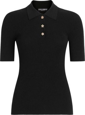 Dolce & Gabbana Viscose Polo - Dames - Ronde hals truien - Zwart - S - Leer - Truien & Vesten