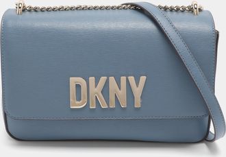 DKNY Dkny Avril Logo Blue Leather Chain Crossbody Bag