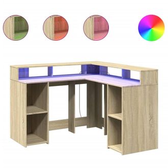 Berkfield Home Desk with LED Lights Sonoma Oak 130x130x91 cm Engineered Wood in Brown | Size: 130 x 130 x 91 cm