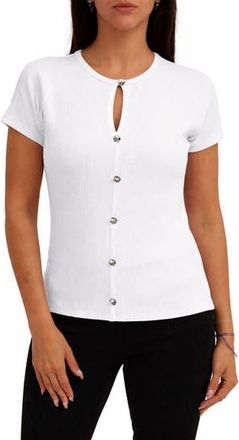 Cyrus Keyhole Button-Front Rib Top in Bone at Nordstrom Rack, Size X-Large