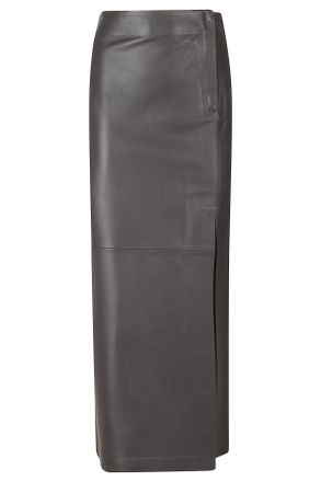 Alysi Caff&egrave; Soft Leather Side-Slit Straight Midi Skirt