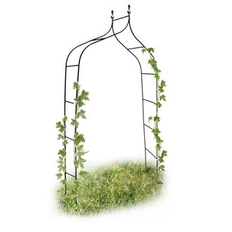 Relaxdays Relaxdays - 2 Arcos Jard&iacute;n Metal, Para Plantas, 240cm, Punta Con Flor De Lis Y Esferas, Puertas Enredaderas, Trepadoras, Verde