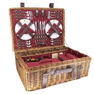 Les Jardins de la Comtesse Cesta de picnic de mimbre y cuero Champs-Elys&eacute;es burdeos 6 personas
