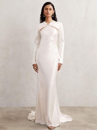 Acler Satin Cut-out Gown, Cream, 10