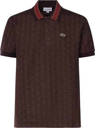 Lacoste Polo Classic Fit in Jacquard con Monogramma - - Tops - Uomo - Marrone - S