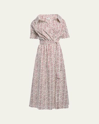 Altuzarra Lydia Abstract-Print Waist-Tie Midi Shirtdress