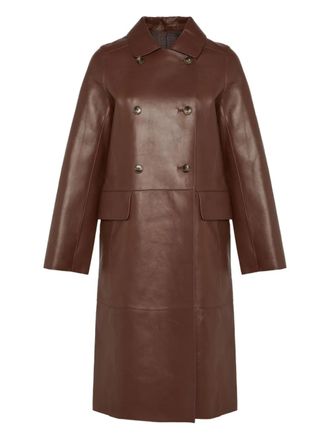 Yves Salomon double-breasted leather coat - women - Lamb Skin/Virgin Wool - 42 - Red