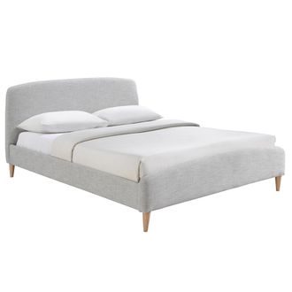 Miliboo Lit Adulte Scandinave Tissu Gris Clair Et Bois 160 X 200 Cm Niels