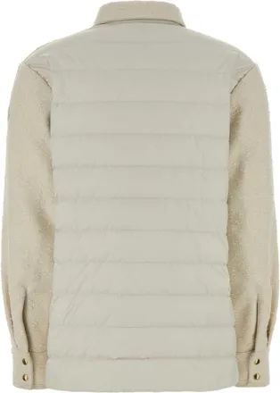 Moncler Womens Boucl&eacute; Wool-Blend Jacket Beige Cotton Viscose Flax