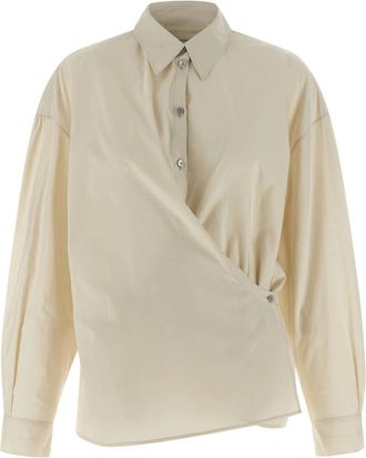 Christophe Lemaire Overhemden, Dames, Beige, S, Katoen, Recht Gesneden Gedraaid Overhemd