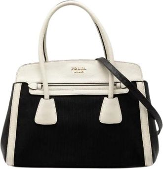 Prada Pre-owned Handbags, female, Black, Size: ONE SIZE Pre-owned Canvas Saffiano Leather 2way Shoulder Tote Bag