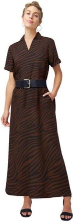 Jessica London Linen Short Sleeve Maxi Dress in Rich Brown Zebra at Nordstrom, Size 16