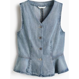 H&M Denim Peplum Waistcoat in Denim Blue at Nordstrom, Size X-Large
