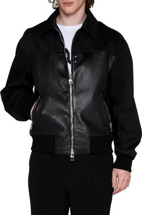 Alexander McQueen Leren Raffia Geconstrasteerde Bomberjack