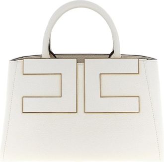 Elisabetta Franchi Tassen, Dames, Wit, ONE Size, Leer, Maxi Logo Shopping Bag