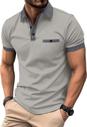 Generic Mens Polo Shirts Short Sleeve Contrast Button Down Collar Polo Shirt with Pocket Casual Athletic Classic T-Shirts (UK, Alpha, XXL, Regular, Regular, G