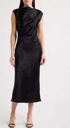 & Other Stories Cap Sleeve Satin Midi Dress in Black Dark at Nordstrom Rack, Size 8