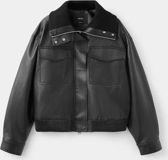 Mango Giacca similpelle collo coste nero - Donna - XS - MANGO