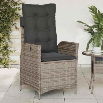 vidaXL Sill&oacute;n Reclinable De Jard&iacute;n Con Cojines Rat&aacute;n Sint&eacute;tico Gris Vidaxl