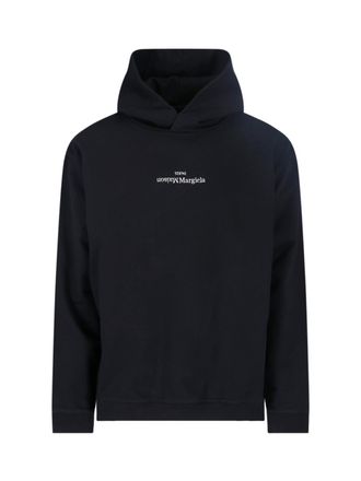 Maison Margiela Classic Crew Neck Black Hooded Sweatshirt With Ribbed Cuffs