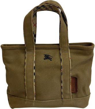 Burberry Green Khaki Canvas Handbag Tote Bag (Pre-Owned)