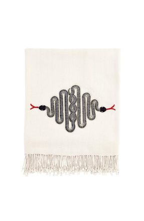 Jonathan Adler Snake Embellished Throw Blanket in Off-White /Black at Nordstrom