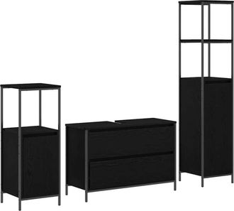vidaXL Juego De Muebles De Ba&ntilde;o Con Estante 3 Pcs Roble Negro Vidaxl