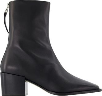 Aeyde Amina Enkellaarsjes - Dames - Laarzen met Hak - Zwart - 39 EU - Leer - Schoenen