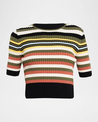 Toccin Nyla Striped Short-Sleeve Sweater