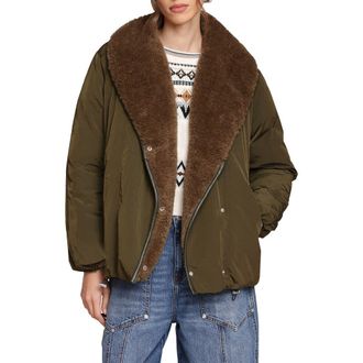 Avec Les Filles Faux Fur Shawl Collar Padded Balloon Jacket in Olive at Nordstrom Rack, Size X-Large