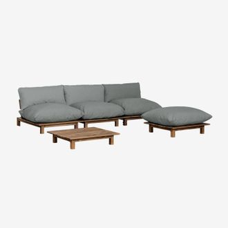 Sklum Conjunto De Jard&iacute;n Con Sof&aacute; Modular Reclinable De Jard&iacute;n De 3 Piezas Con Mesa De Centro Y Puff En Madera De Acacia Brina Sklum