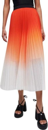 Karl Lagerfeld Geplooide Mesh Ombre Midi Rok - Dames - Midirokken - Oranje - S - Polyester - Rokken