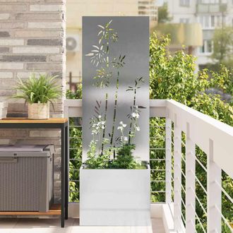 vidaXL Vaso Da Giardino Con Pannello Decorativo Argento 50 X 140 Cm - Vidaxl