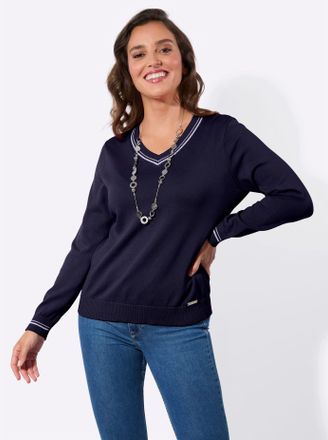 Casual Looks V-Ausschnitt-Pullover CASUAL LOOKS V-Pullover, Damen, Gr. 36, marine, 100% Baumwolle, Pullover V-Ausschnitt-Pullover