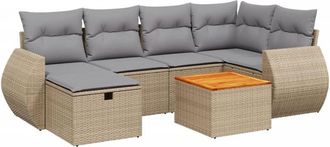 vidaXL Juego De Sof&aacute;s Jard&iacute;n Con Cojines Beige Mezcla 7 Pzas Rat&aacute;n Pe Vidaxl