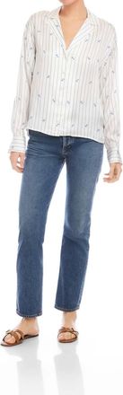 Fifteen Twenty Lynette Long Sleeve Shirt In Cream/blue